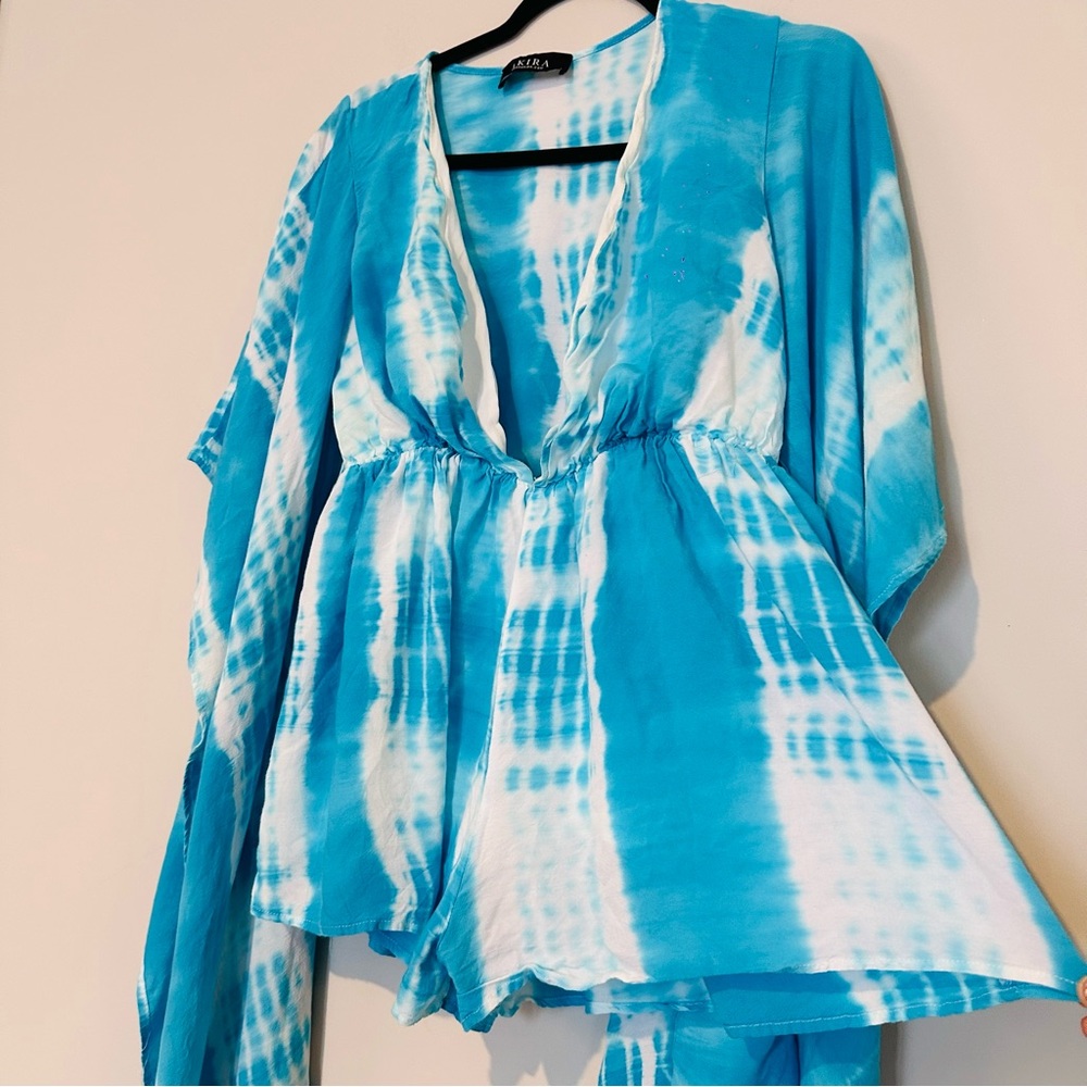 Akira Womens‎  Tie Dye Colorful V-Neck Long Sleeve Romper Large.C111 - Picture 4 of 13